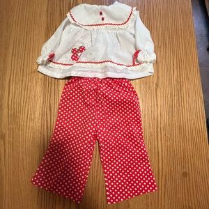 Vintage Infant Gilrs - 2 Piece Red Polka Dot Pant Set -Meduim- Montgomery Ward